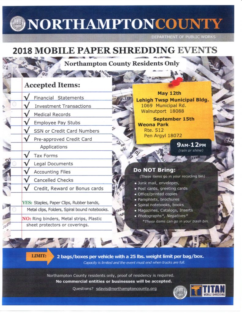 Paper Shredding Event for Northampton County Residents Borough of